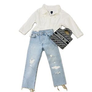 Levi’s 501 Light Blue High-Rise Straight Crop  Raw Hem Jeans